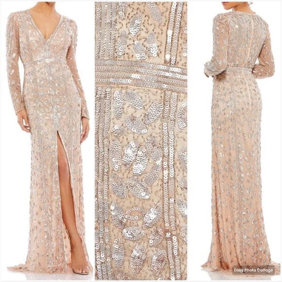 Mac Duggal Dresses & Skirts - Mac Duggal 5002 Womens EMBELLISHED FRONT SLIT LONG SLEEVE GOWN